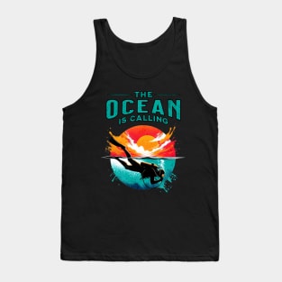 The Ocean is Calling Scuba Diver Design Tank Top